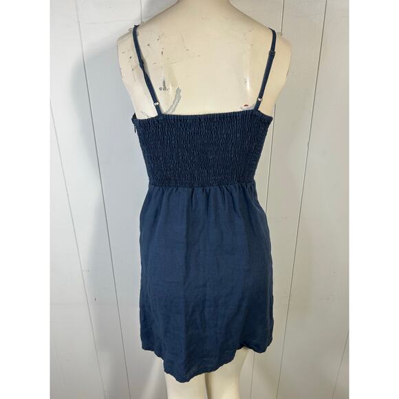 Faithfull the Brand Rodeo Navy Blue Tie-Front Dress. 100% Linen. Size 6/M - Picture 4 of 10